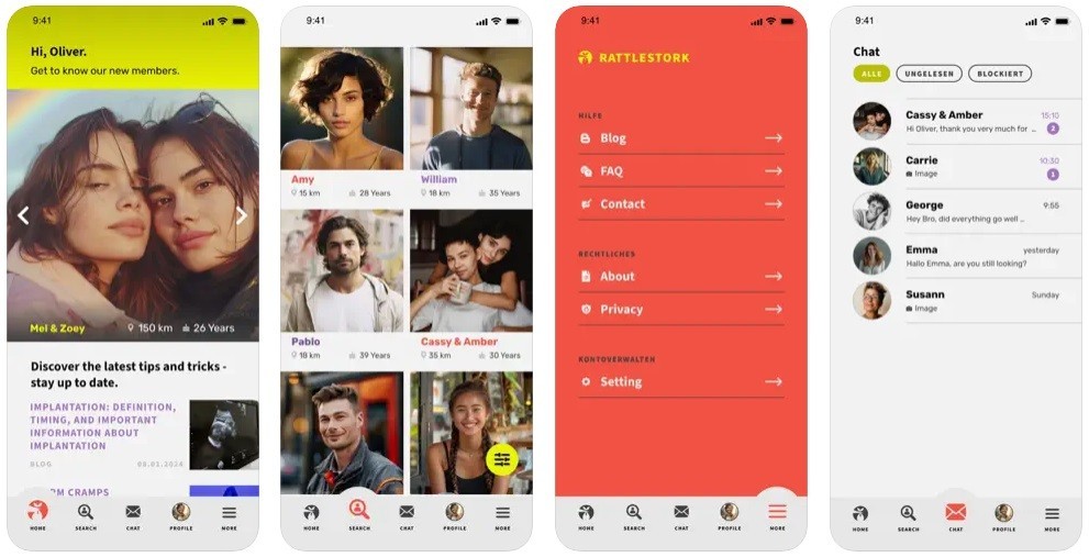 Screenshots: RattleStork App - Samenspende und Co-Parenting Screenshots: RattleStork App - Samenspende und Co-Parenting